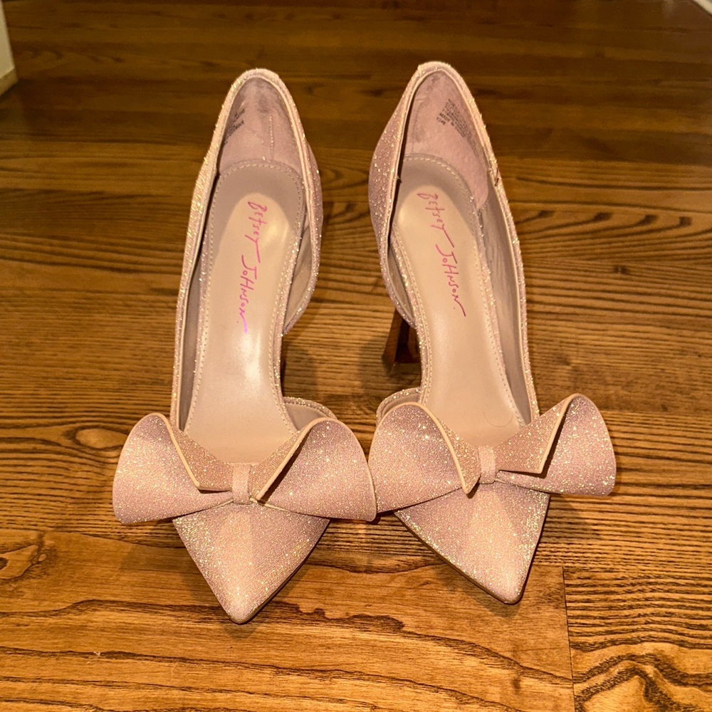 Betsey Johnson Glittery Pink Bow Heels